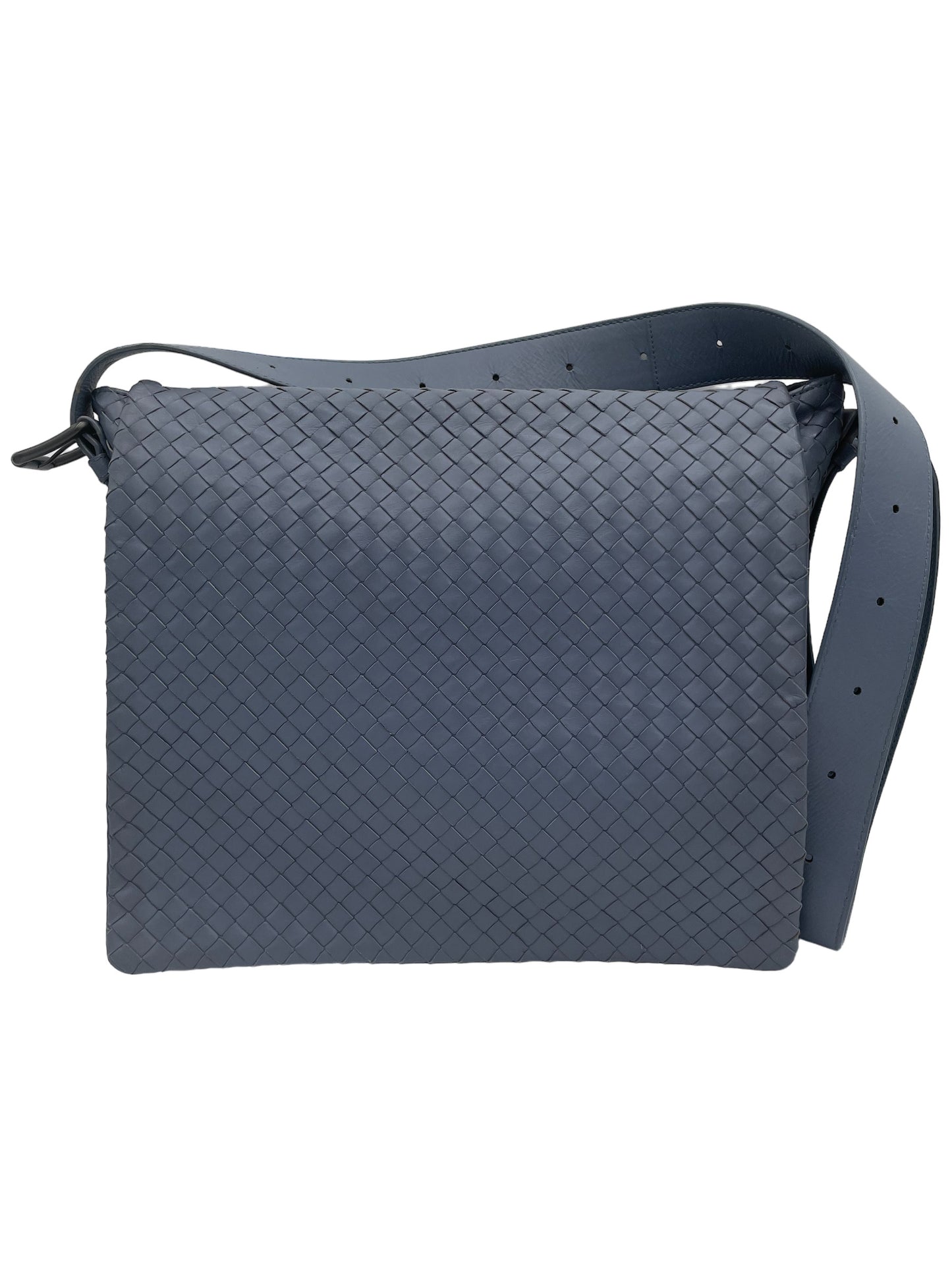 BOTTEGA VENETA INTRECCIATO CALFSKIN LEATHER MESSENGER BAG BLUE