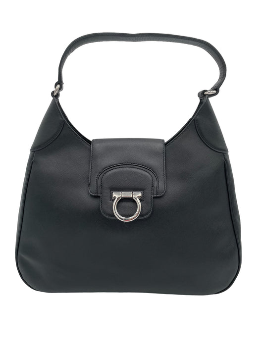 FERRAGAMO SAFFIANO HOBO BLACK