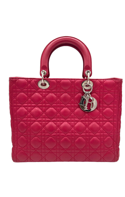 DIOR LAMBSKIN CANNAGE LARGE LADY DIOR FUCHSIA