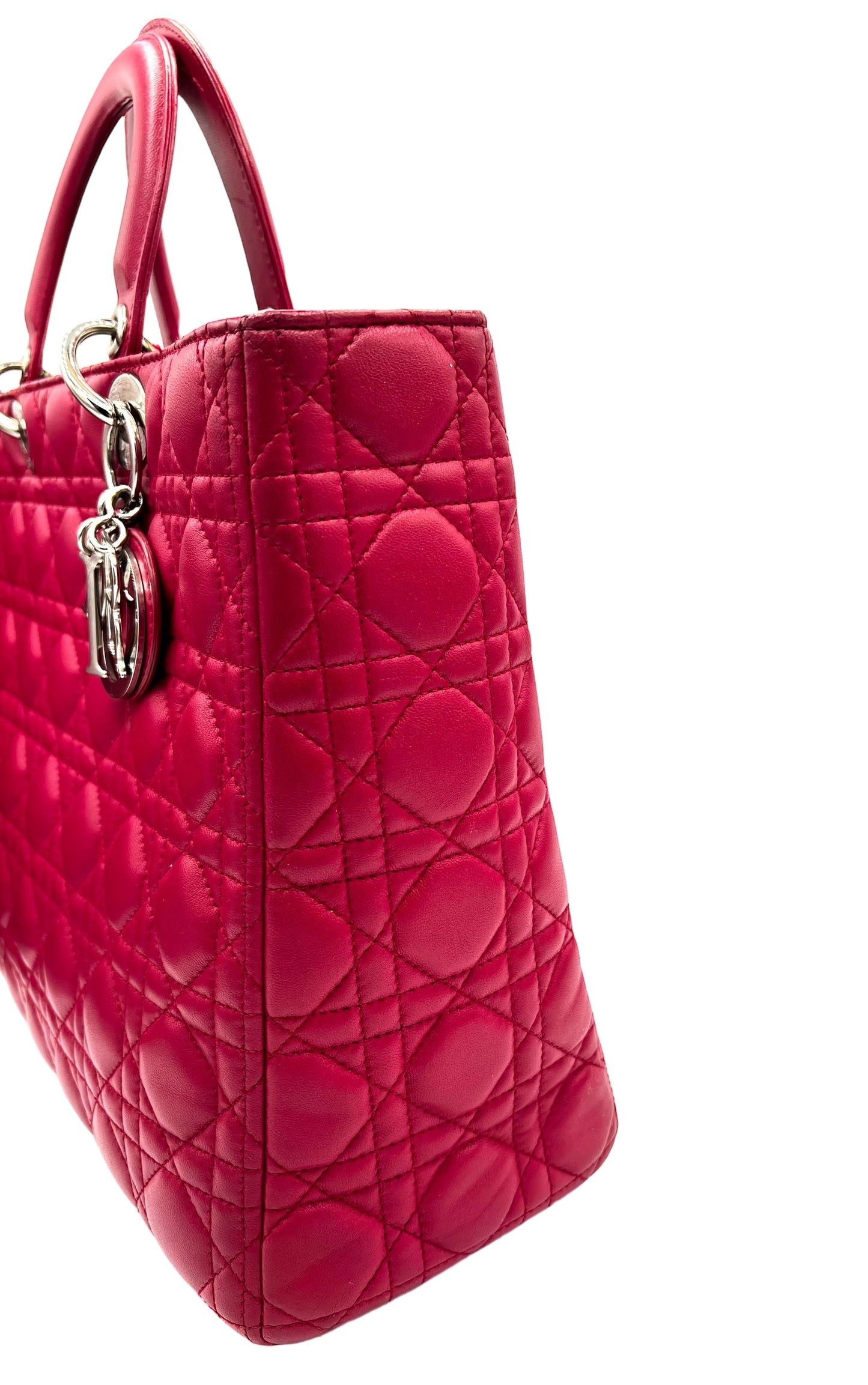 DIOR LAMBSKIN CANNAGE LARGE LADY DIOR FUCHSIA