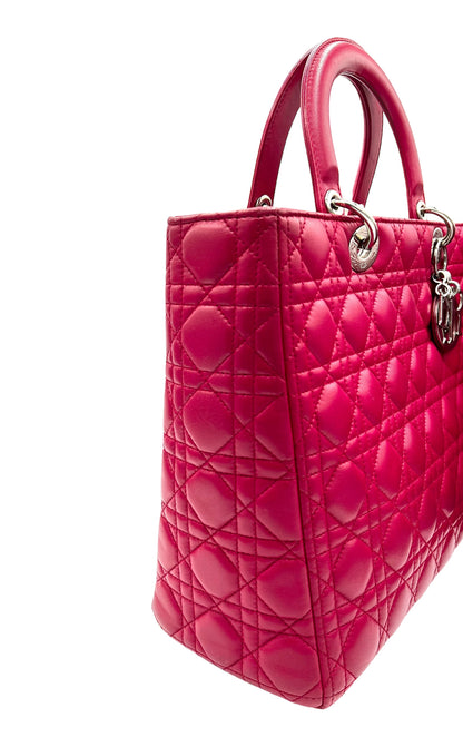 DIOR LAMBSKIN CANNAGE LARGE LADY DIOR FUCHSIA