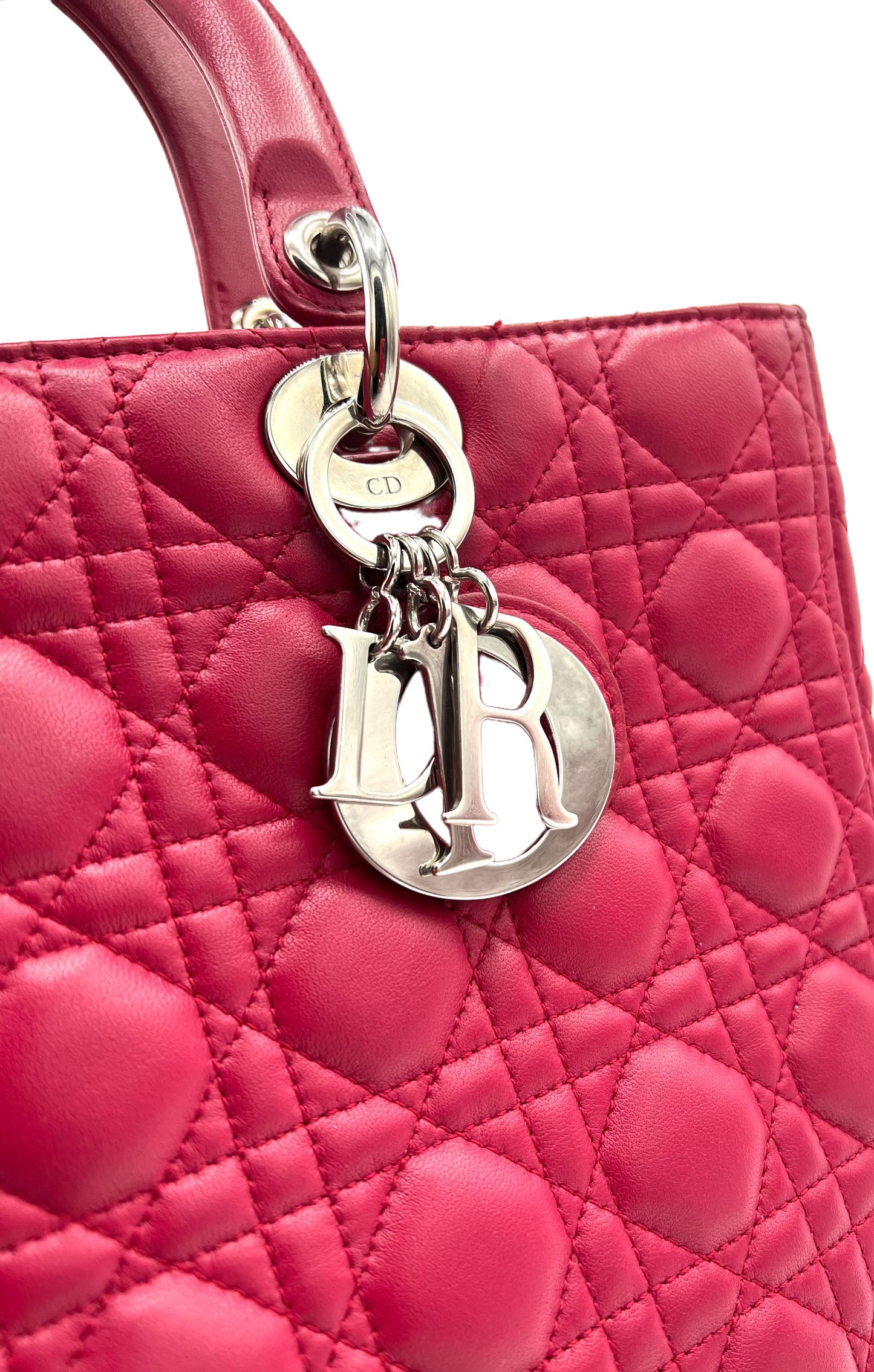 DIOR LAMBSKIN CANNAGE LARGE LADY DIOR FUCHSIA