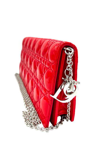 DIOR RED CANNAGE LEATHER LADY DIOR WALLET