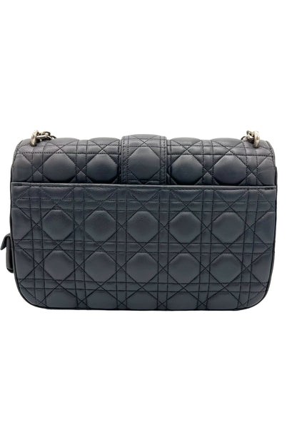 DIOR GREY QUILTED LEATHER LARGE MISS DIOR FLAP BAG