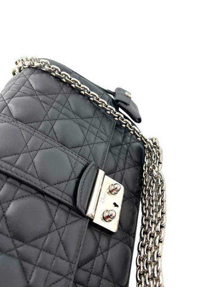 DIOR GREY QUILTED LEATHER LARGE MISS DIOR FLAP BAG