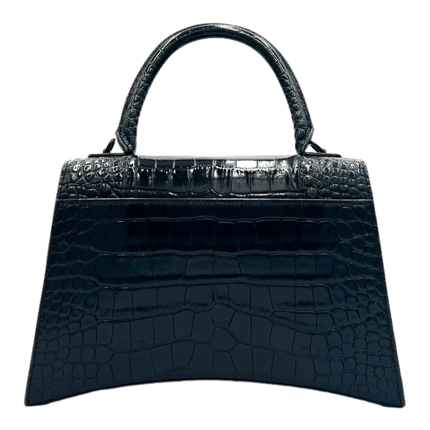 BALENCIAGA CALFSKIN CROCODILE EMBOSSED X-SMALL HOURGLASS TOP HANDLE