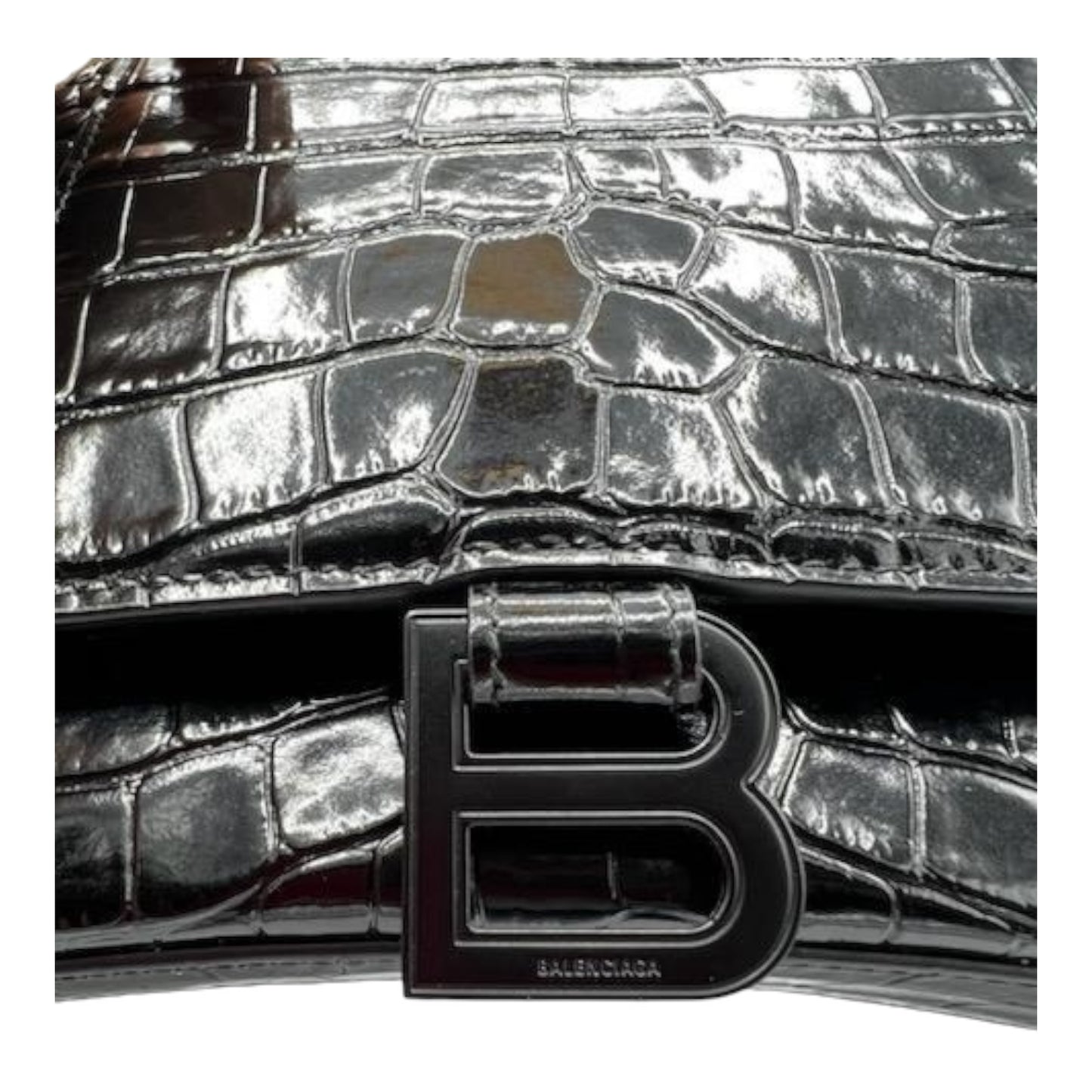 BALENCIAGA CALFSKIN CROCODILE EMBOSSED X-SMALL HOURGLASS TOP HANDLE