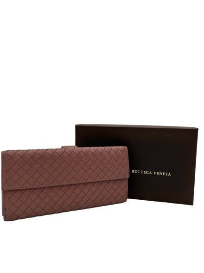 BOTTEGA VENETA OLD ROSE INTRECCIATO LEATHER FLAP CONTINENTAL WALLET