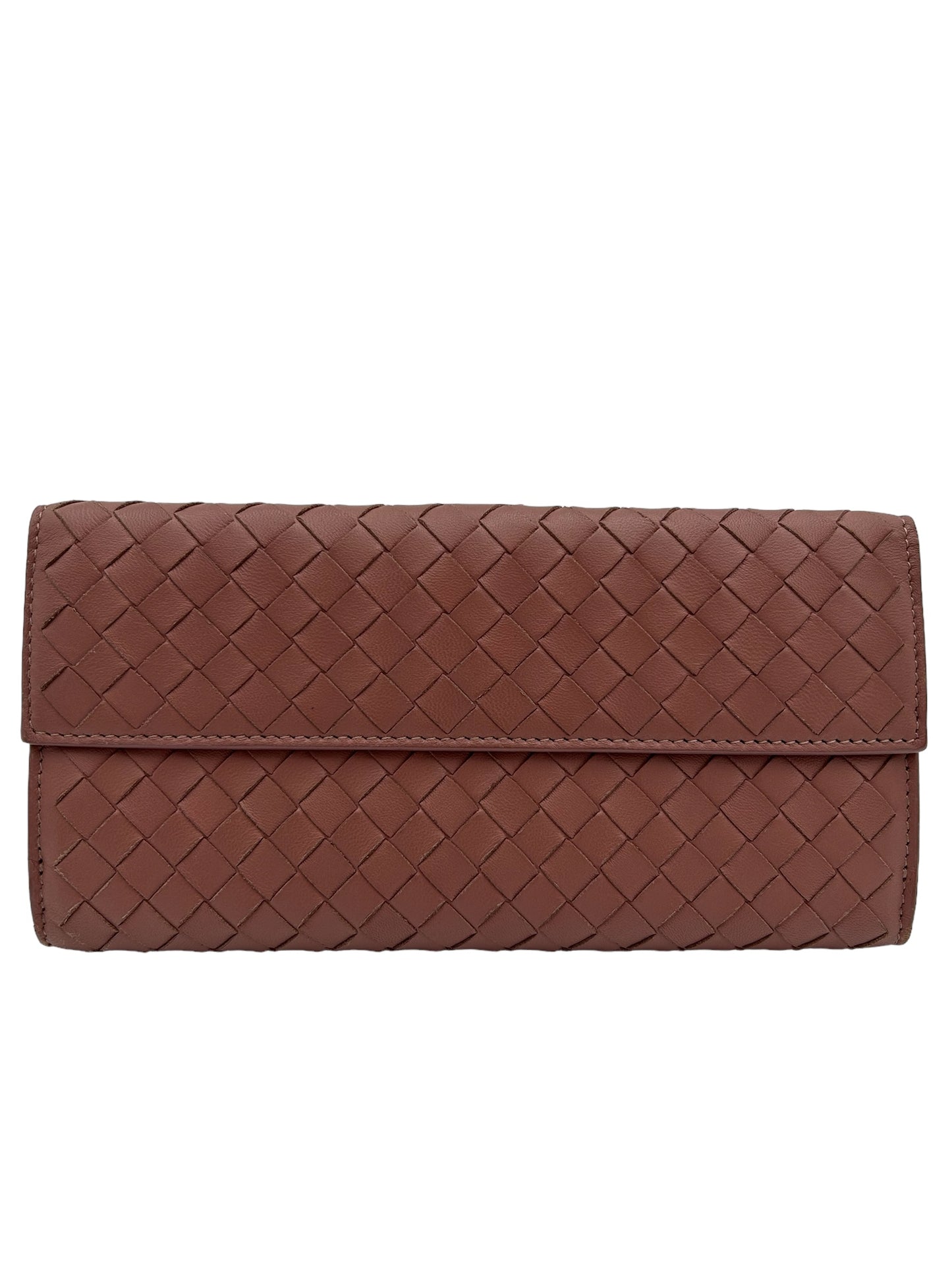 BOTTEGA VENETA OLD ROSE INTRECCIATO LEATHER FLAP CONTINENTAL WALLET