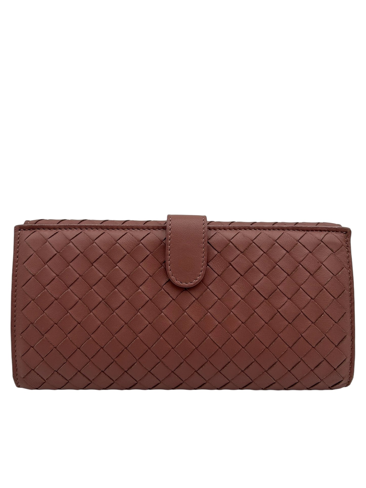 BOTTEGA VENETA OLD ROSE INTRECCIATO LEATHER FLAP CONTINENTAL WALLET