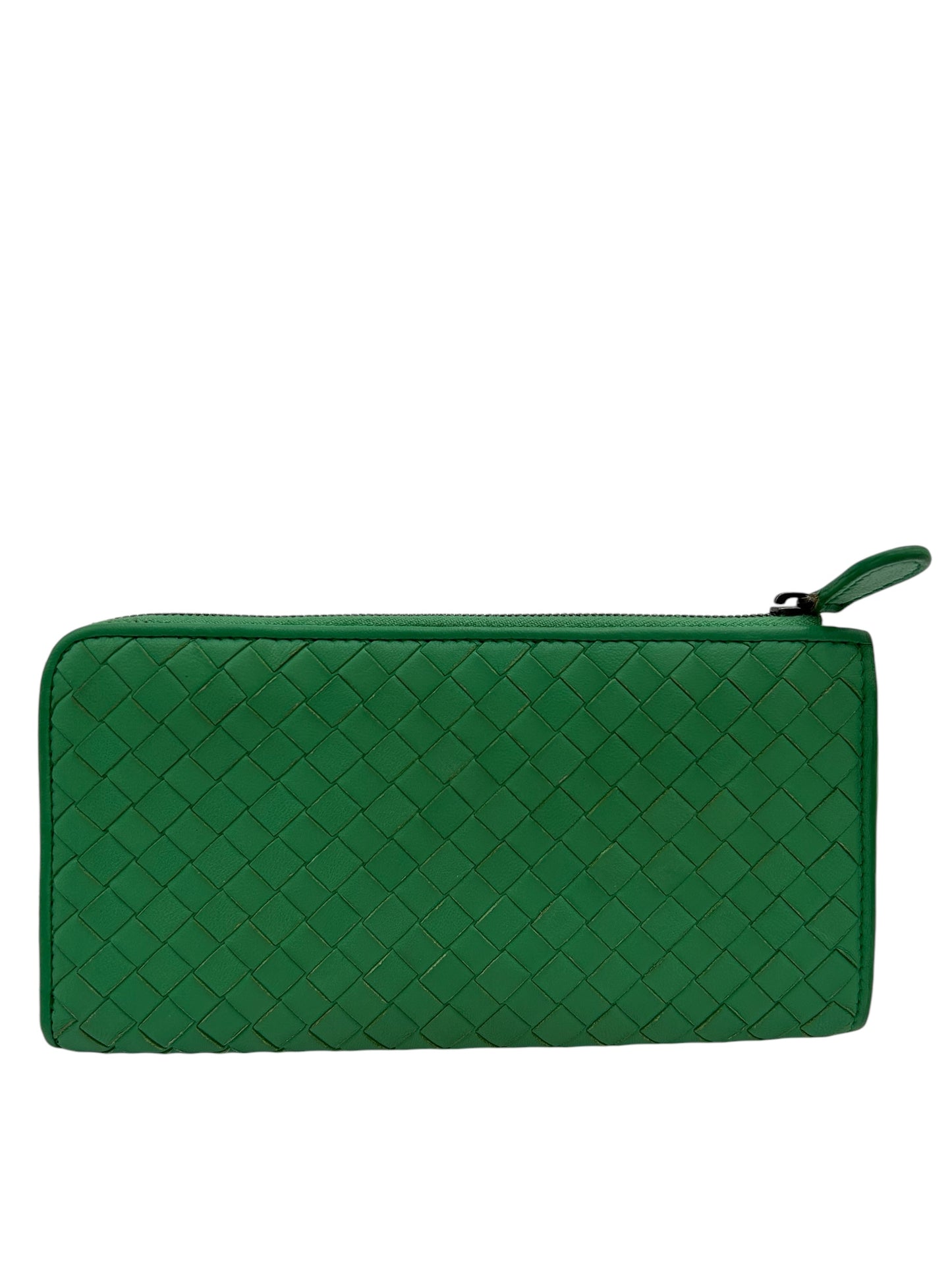 BOTTEGA VENETA INTRECCIATO LONG ZIPPY WALLET GREEN