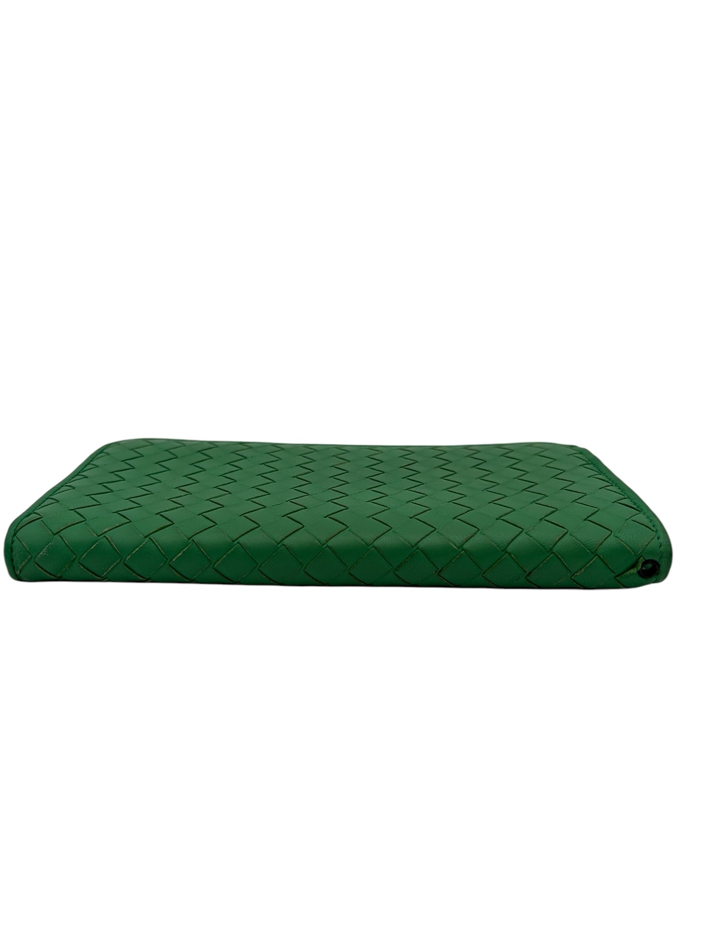 BOTTEGA VENETA INTRECCIATO LONG ZIPPY WALLET GREEN