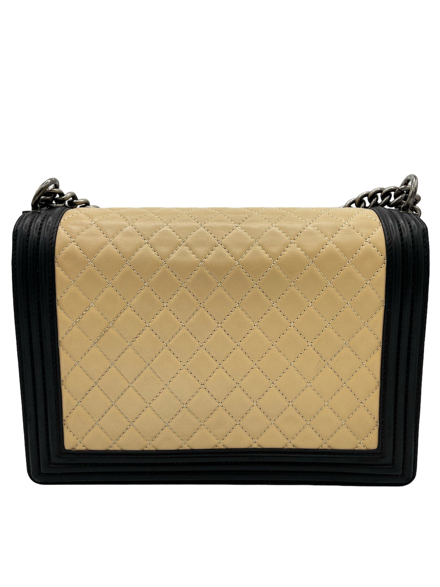 BOLSO DE HOMBRO NIÑO GRANDE DE PIEL DE CORDERO ACOLCHADO CON SOLAPA BICOLOR CHANEL