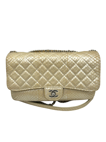 CHANEL LIGHT GOLD PYTHON IRIDESCENT QUILTED MEDIUM BAG