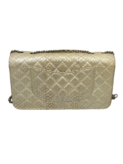 CHANEL LIGHT GOLD PYTHON IRIDESCENT QUILTED MEDIUM BAG