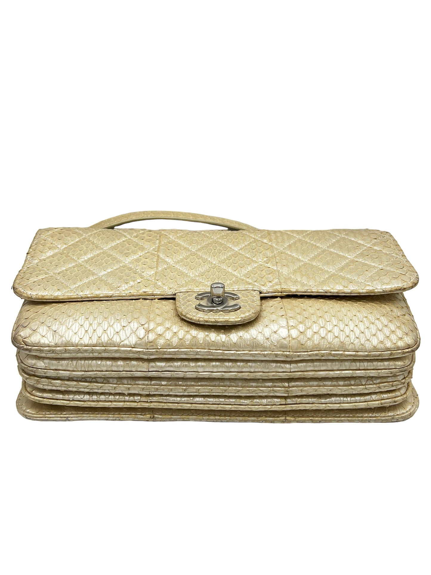 CHANEL LIGHT GOLD PYTHON IRIDESCENT QUILTED MEDIUM BAG