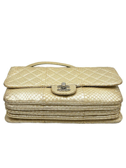 CHANEL LIGHT GOLD PYTHON IRIDESCENT QUILTED MEDIUM BAG