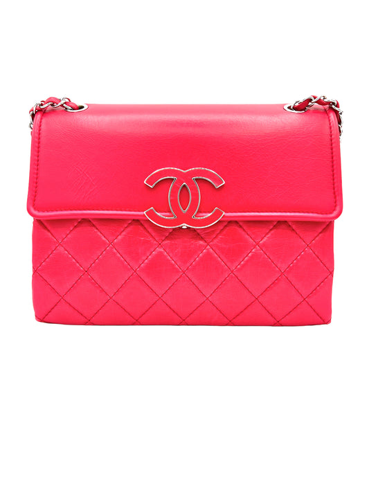 CHANEL PINK SQUARE FLAP QUILTED LAMBSKIN SHOULDER CROSSBODY