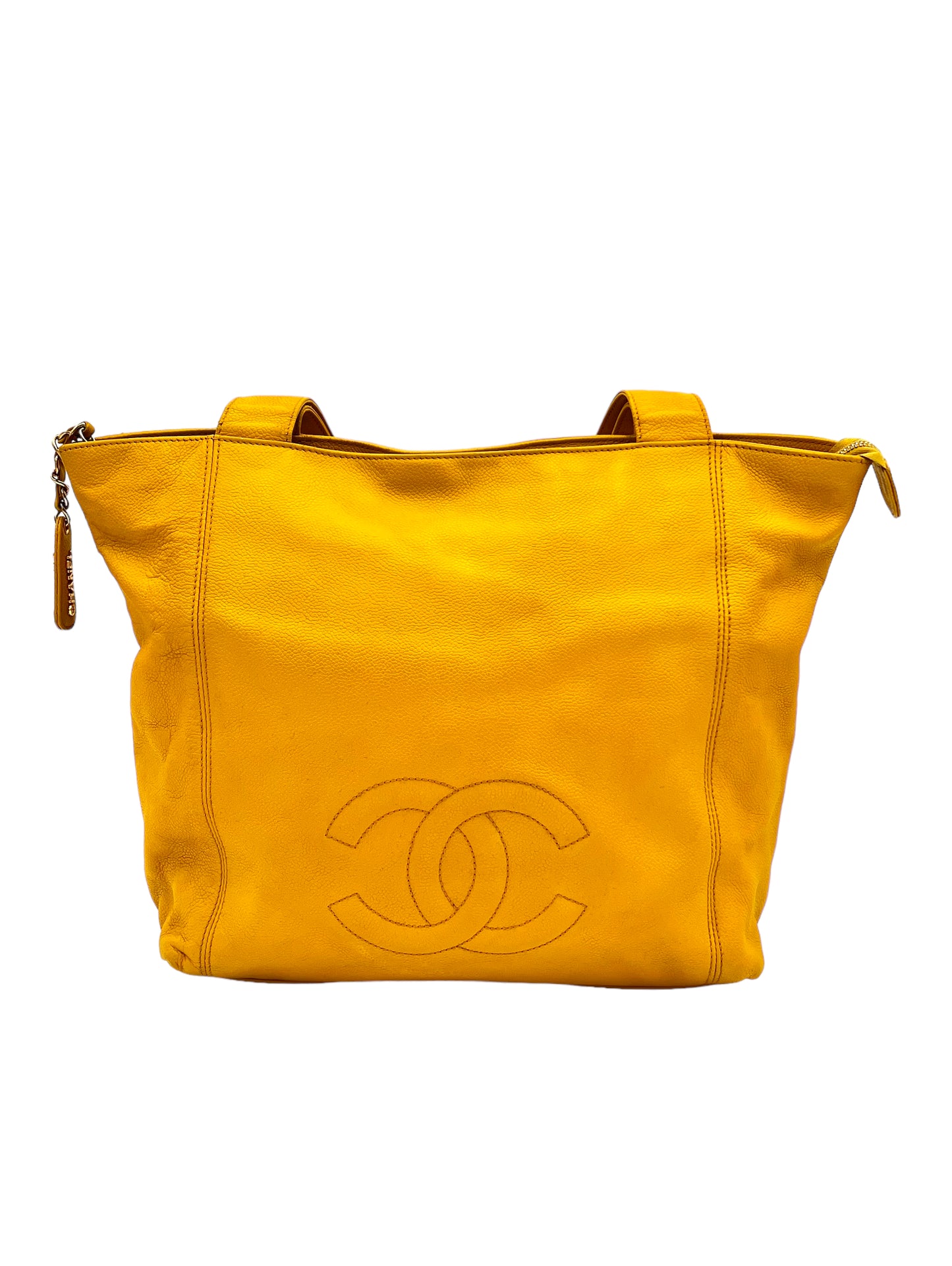 CHANEL XL MUSTARD YELLOW ZIP TOTE BAG