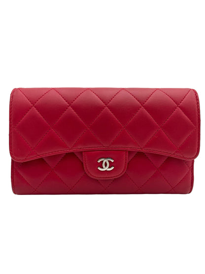 CHANEL RED QUILTED CAVIAR LEATHER CLASSIC L FLAP WALLET