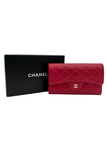 CHANEL RED QUILTED CAVIAR LEATHER CLASSIC L FLAP WALLET