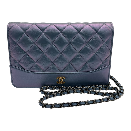 CHANEL IRIDESCENT BLUE QUILTED CALFSKIN WALLET ON CHAIN