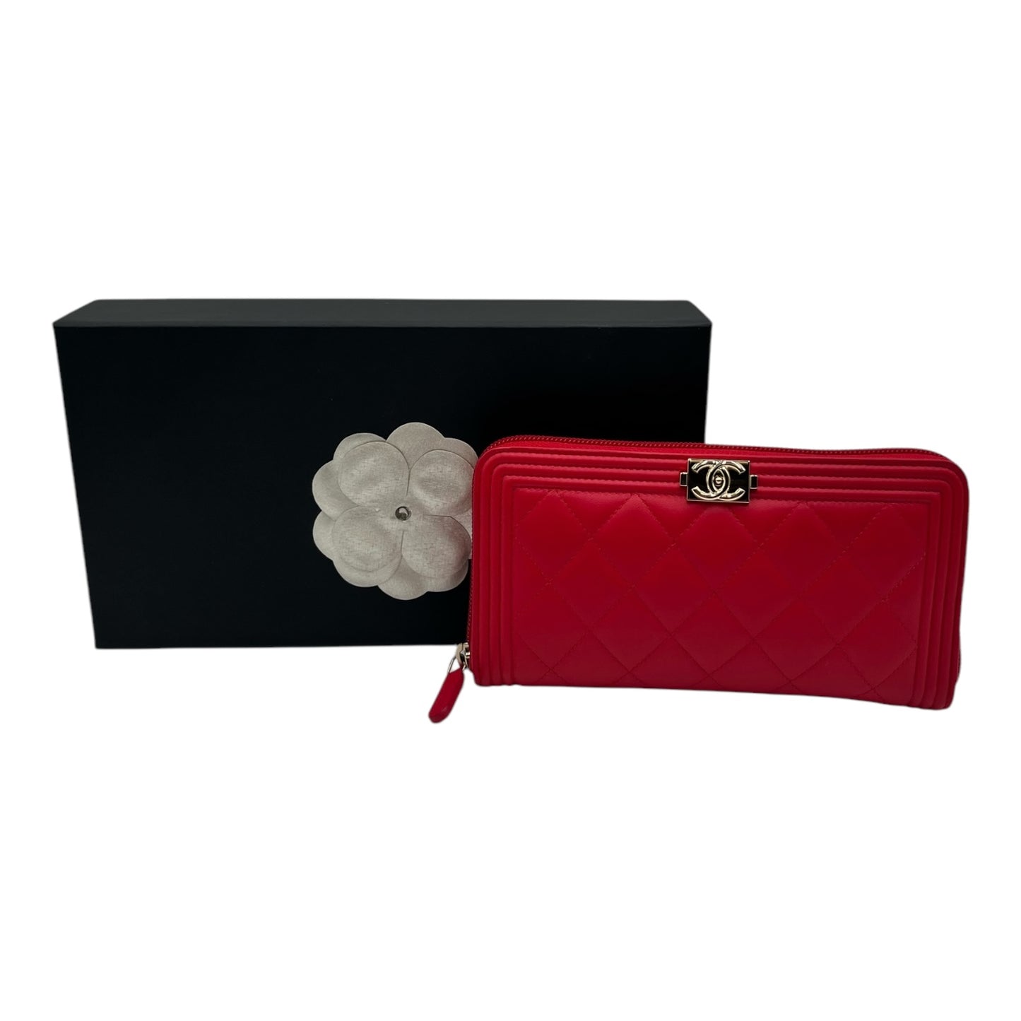 CHANEL RED LAMBSKIN LEATHER ZIPPY WALLET