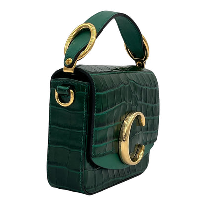 CHLOE C MINI CROC-EMBOSSED CROSSBODY BAG GREEN