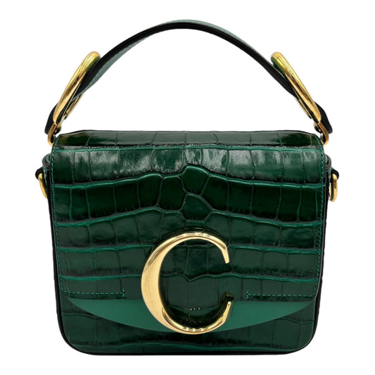 CHLOE C MINI CROC-EMBOSSED CROSSBODY BAG GREEN