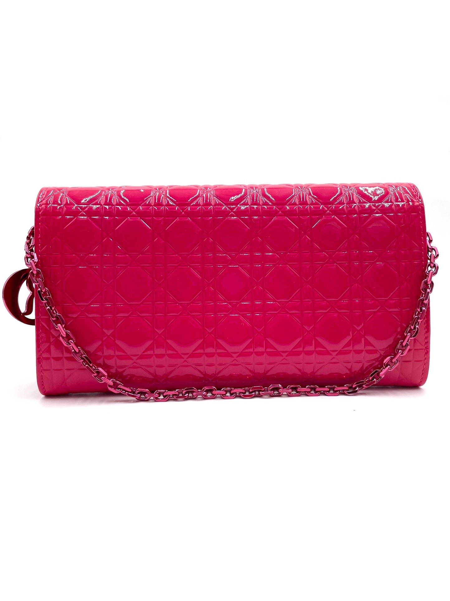 DIOR PATENT CANNAGE RENDEZVOUS CHAIN WALLET FUCHSIA