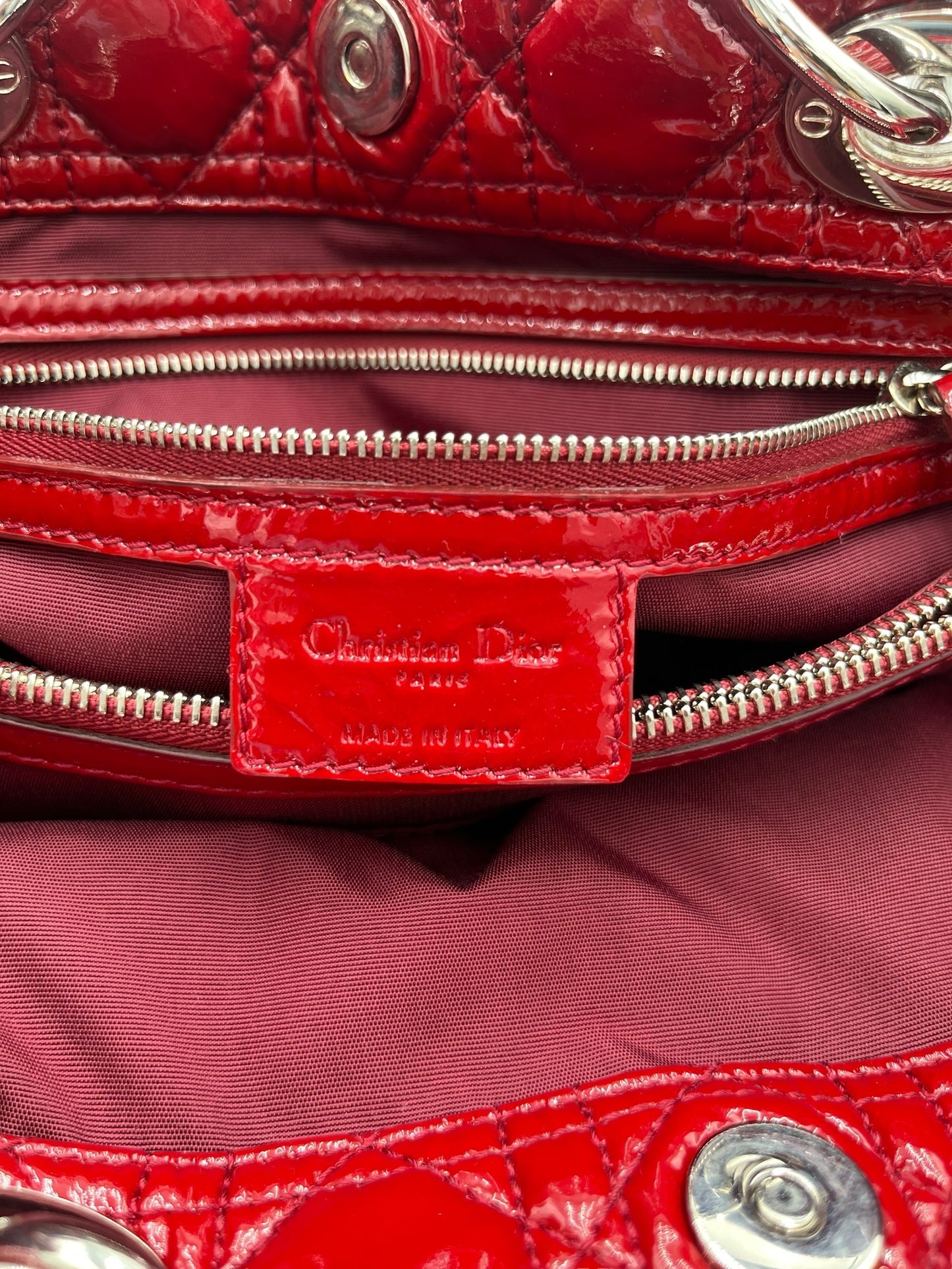 DIOR RED CANNAGE PATENT LEATHER LARGE SOFT LADY SHOPPER TOTE