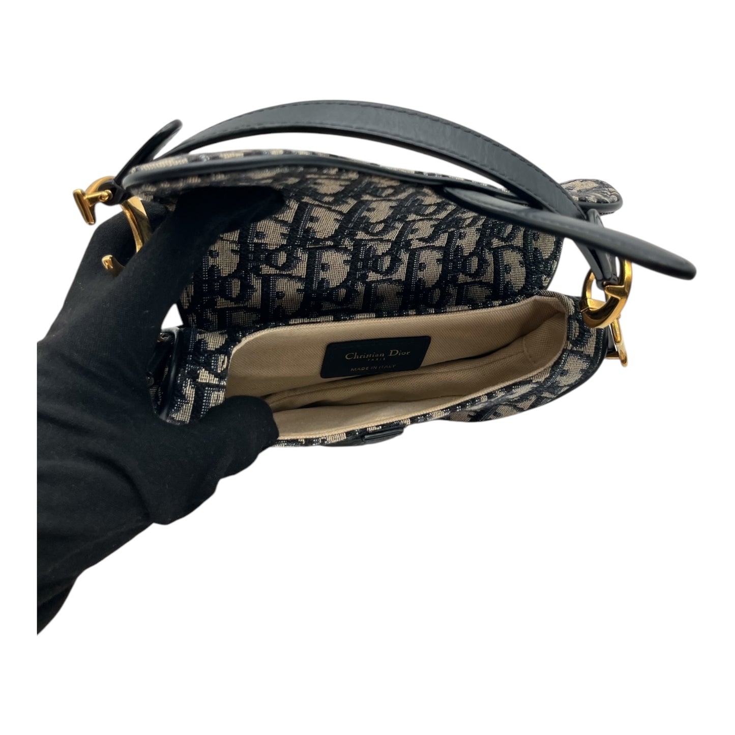 DIOR OBLIQUE JACQUARD SMALL SADDLE BAG WITH GOLD HARDWARE