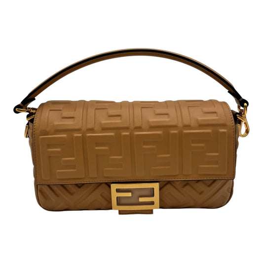 FENDI MEDIUM BAGUETTE EMBOSSED FF LEATHER CAMEL