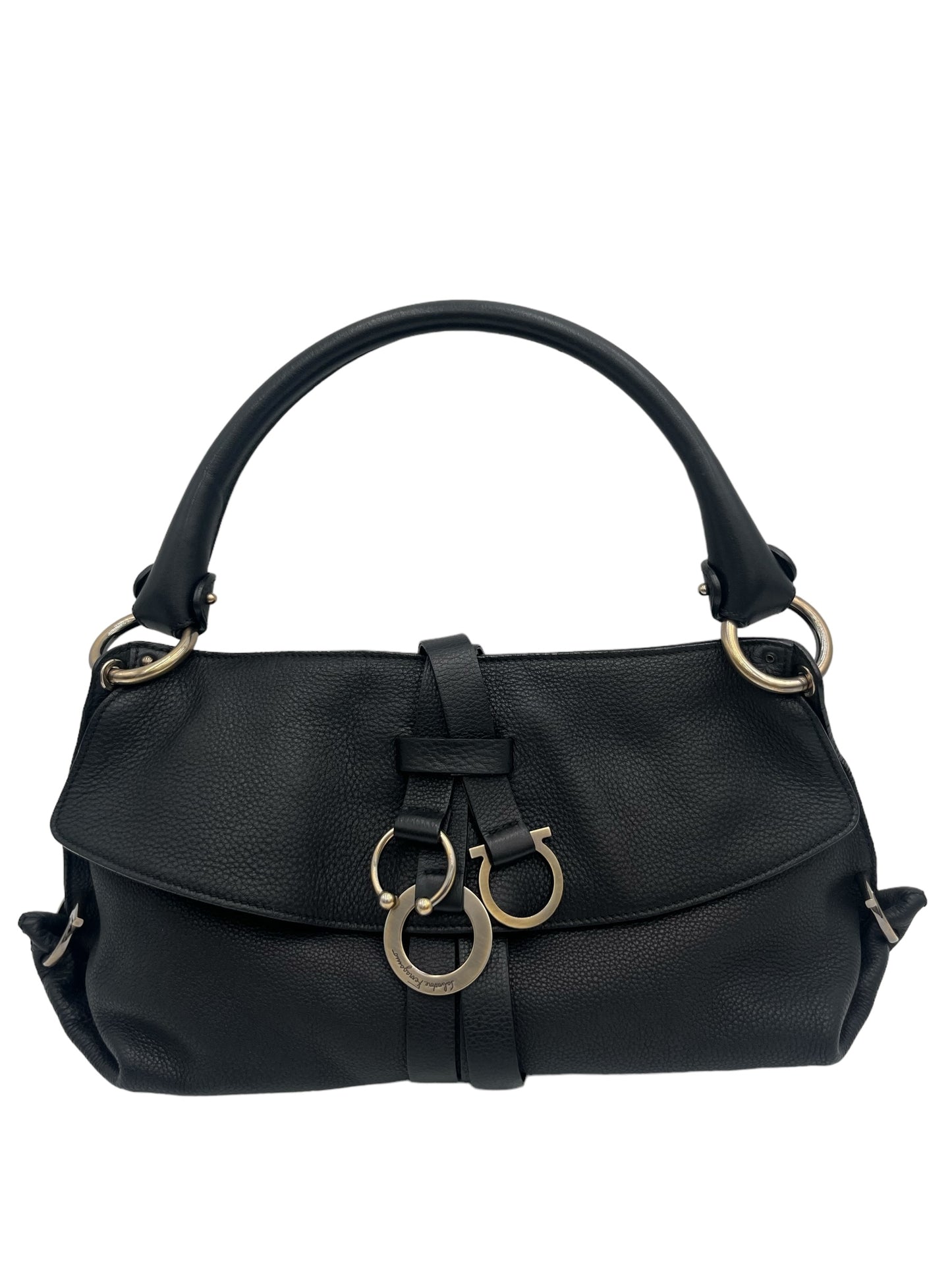 FERRAGAMO BLACK LEATHER G MEDITERRANEO SHOULDER BAG