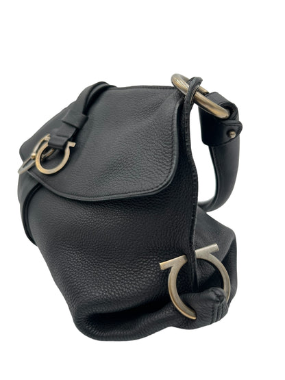 FERRAGAMO BLACK LEATHER G MEDITERRANEO SHOULDER BAG