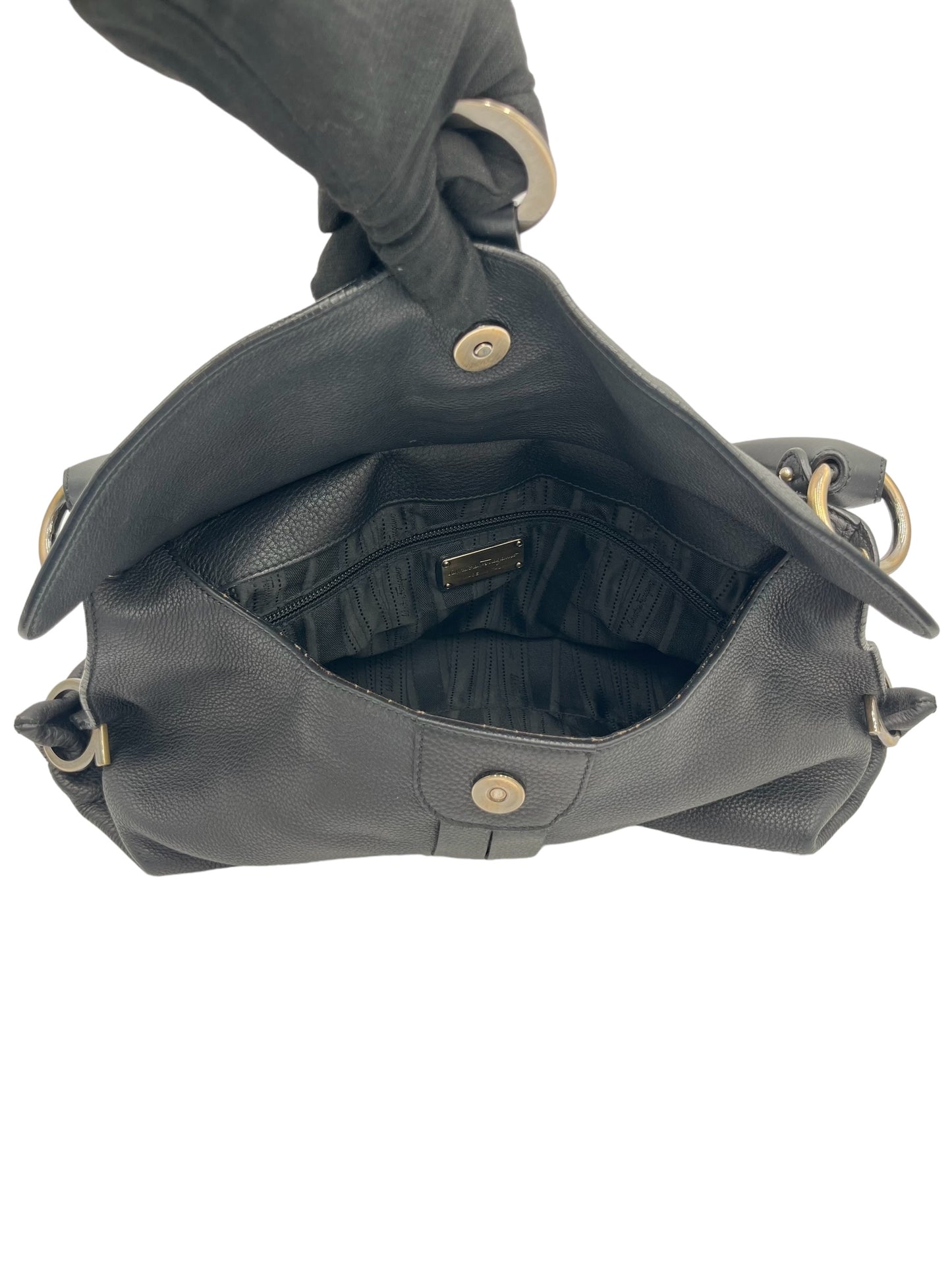 FERRAGAMO BLACK LEATHER G MEDITERRANEO SHOULDER BAG