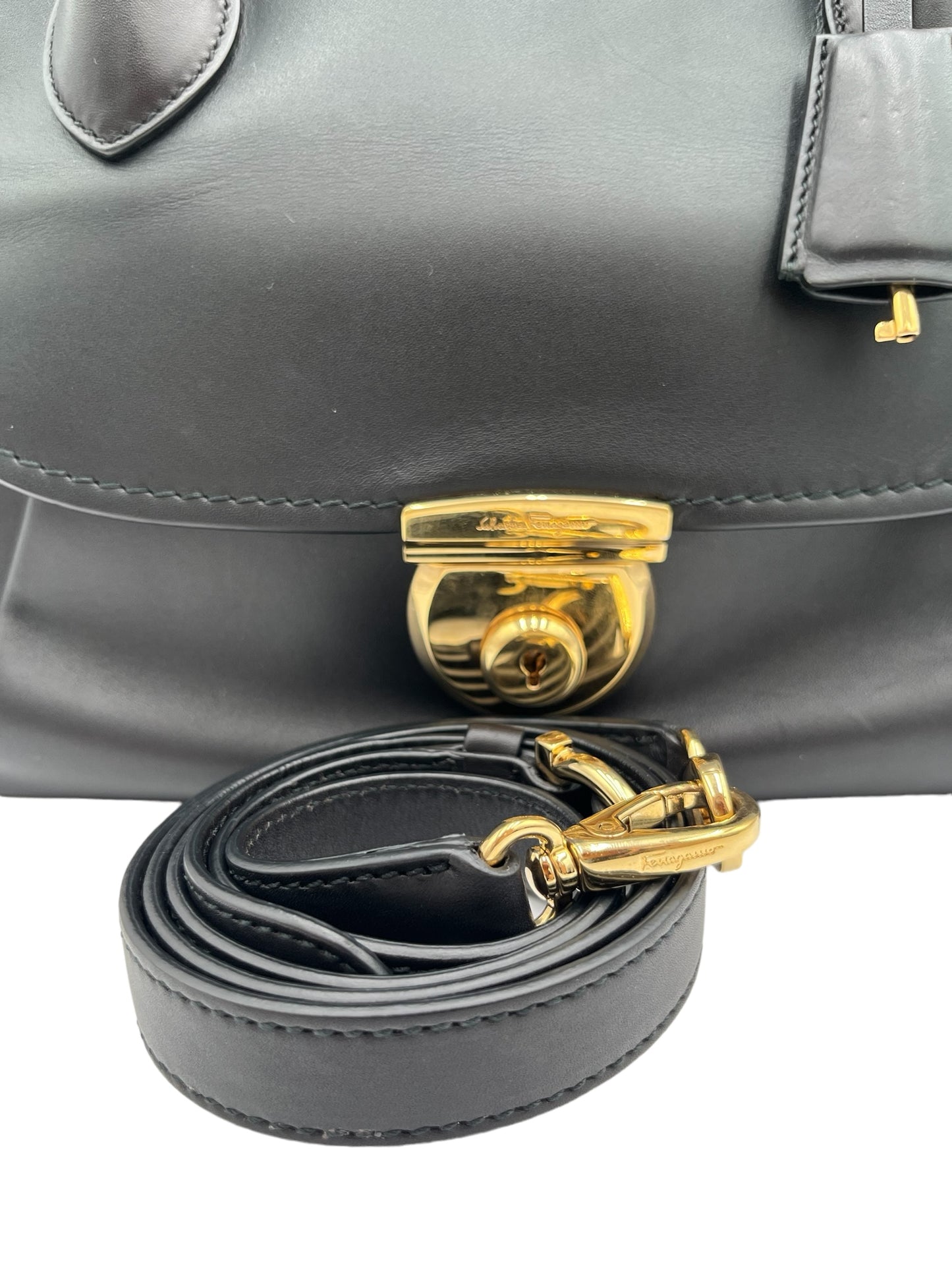 FERRAGAMO CALFSKIN FIAMMA BAG BLACK