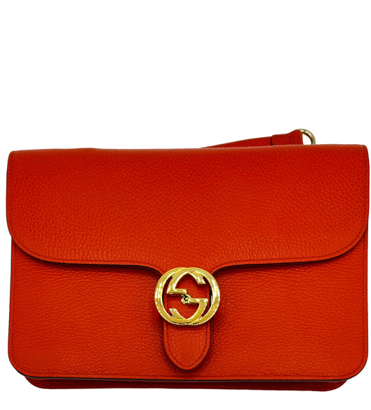 GUCCI DOLLAR CALFSKIN SMALL INTERLOCKING GG SHOULDER BAG ORANGE