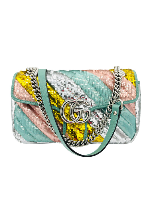 GUCCI MARMONT FLAP GLITTER BAG RAINBOW