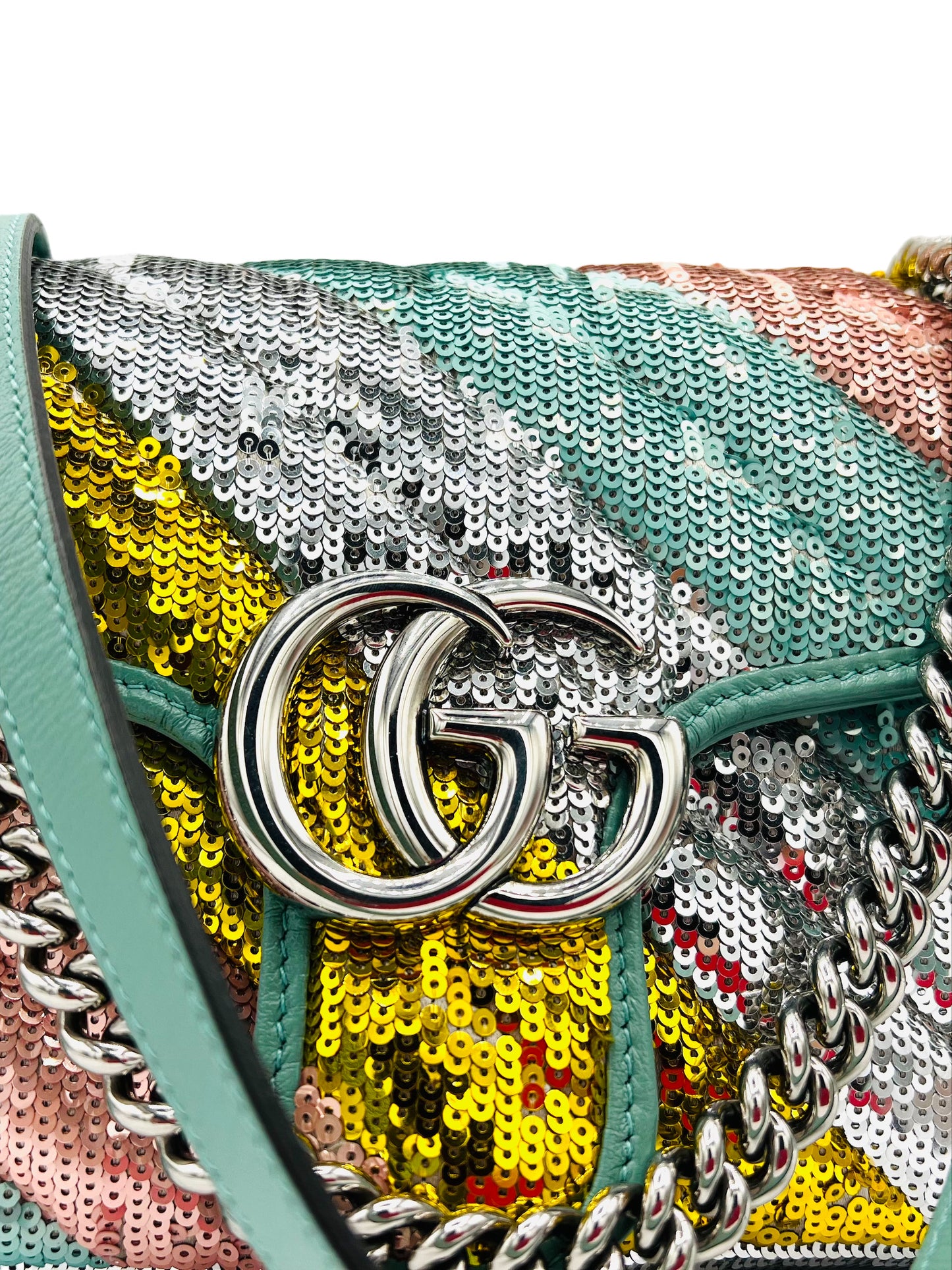 GUCCI MARMONT FLAP GLITTER BAG RAINBOW