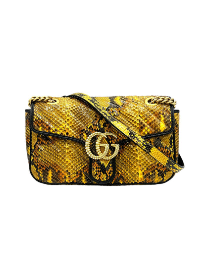 GUCCI MARMONT PYTHON CHAIN CROSSBODY IN YELLOW/BROWN/BLACK PYTHON EMBOSSED