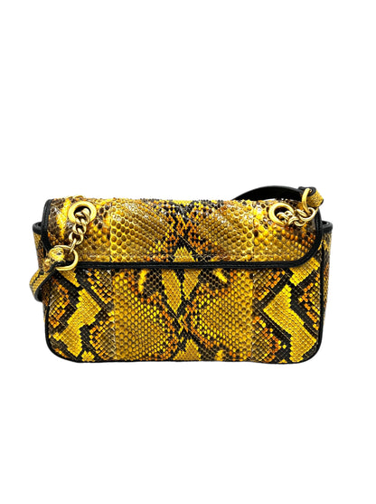 GUCCI MARMONT PYTHON CHAIN CROSSBODY IN YELLOW/BROWN/BLACK PYTHON EMBOSSED