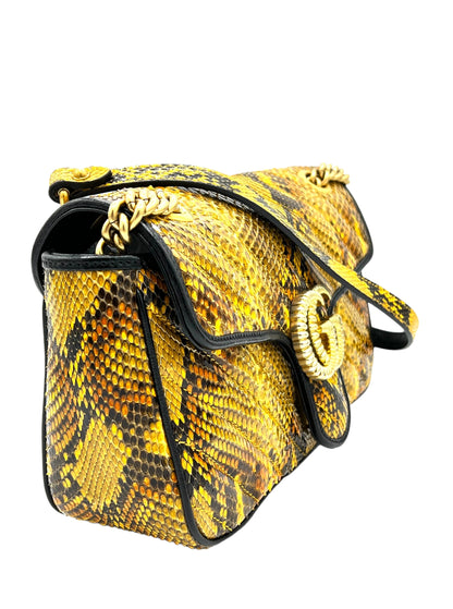 GUCCI MARMONT PYTHON CHAIN CROSSBODY IN YELLOW/BROWN/BLACK PYTHON EMBOSSED