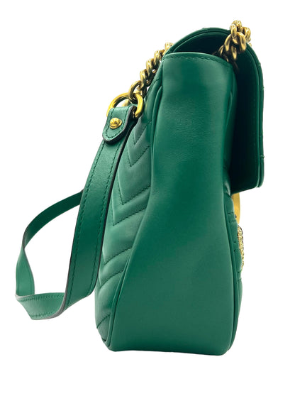 GUCCI GREEN QUILTED MARMONT BAG WITH BUTTERFLY APPLIQUE