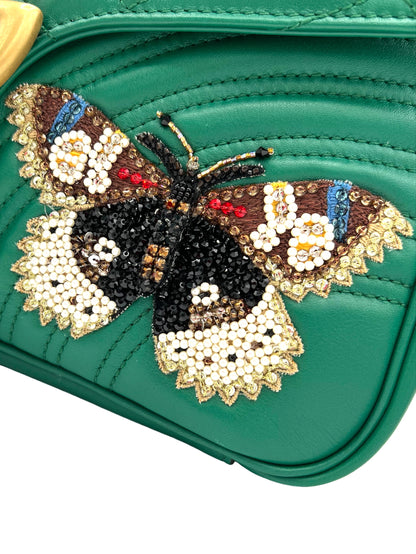 GUCCI GREEN QUILTED MARMONT BAG WITH BUTTERFLY APPLIQUE