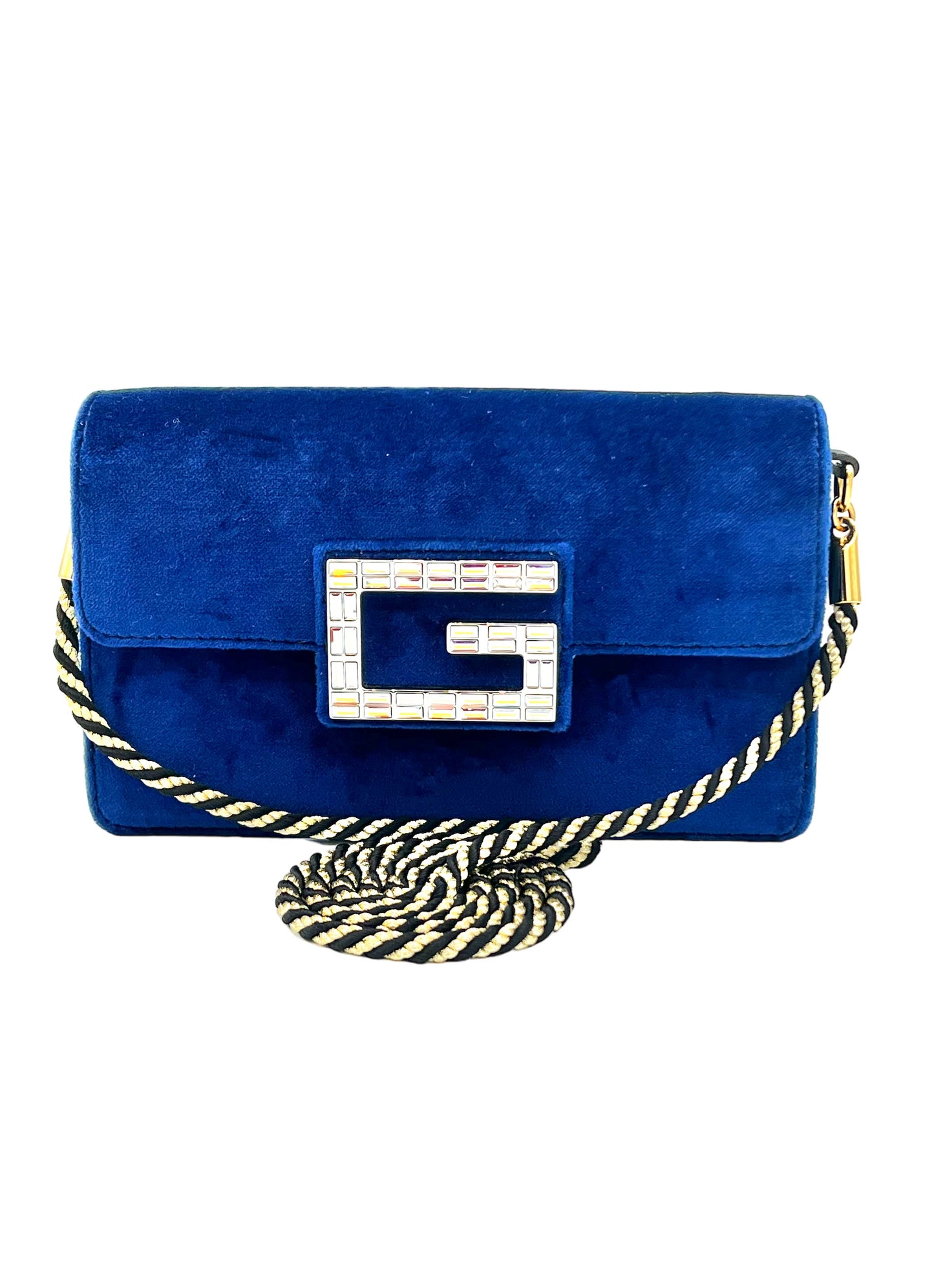 GUCCI BLUE VELVET MINI BROADWAY CROSSBODY BAG