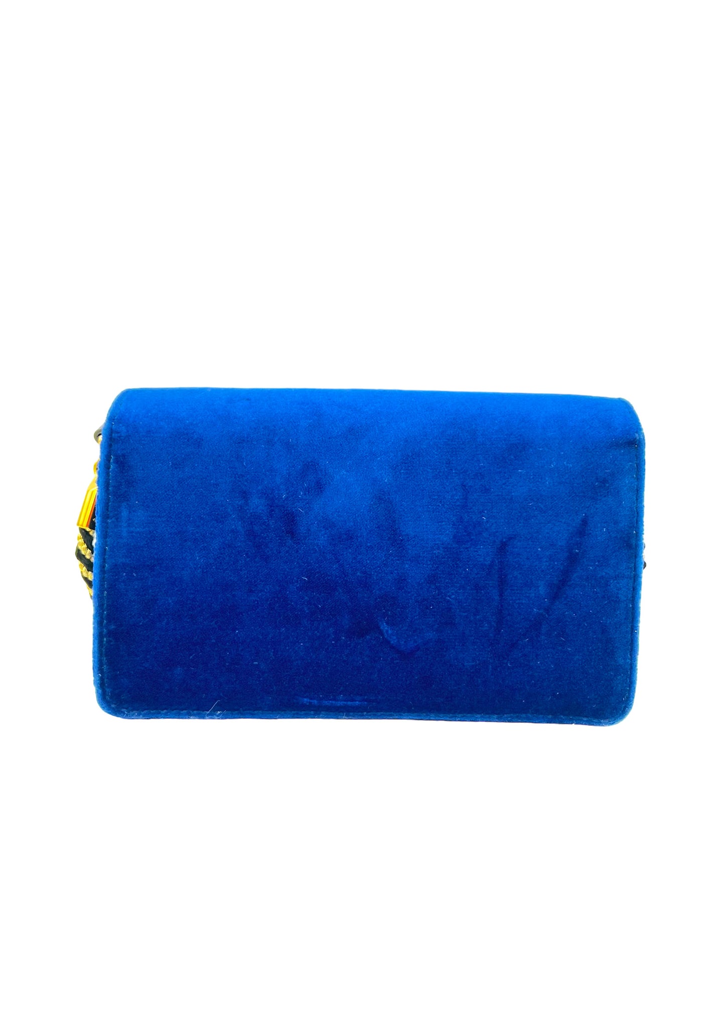 GUCCI BLUE VELVET MINI BROADWAY CROSSBODY BAG