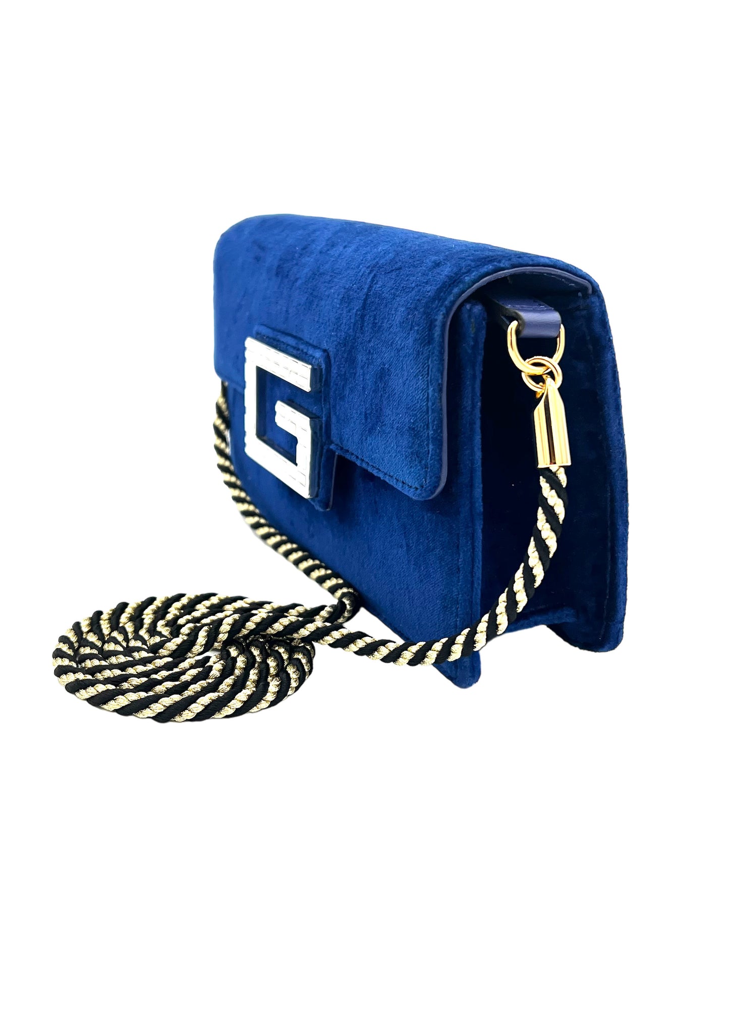 GUCCI BLUE VELVET MINI BROADWAY CROSSBODY BAG