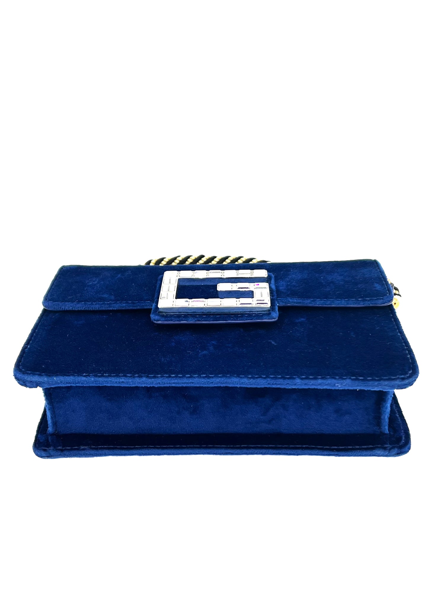 GUCCI BLUE VELVET MINI BROADWAY CROSSBODY BAG