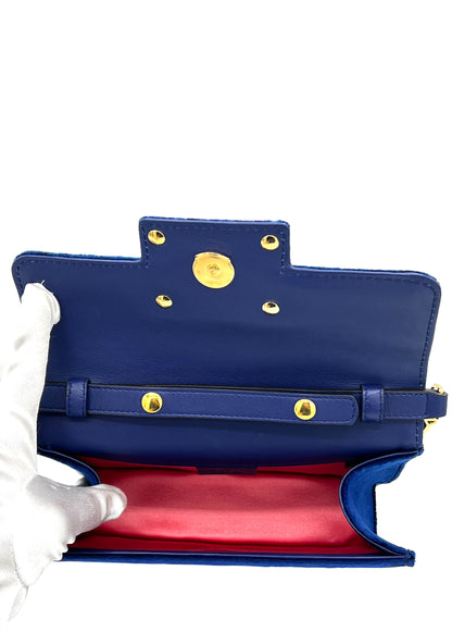 GUCCI BLUE VELVET MINI BROADWAY CROSSBODY BAG